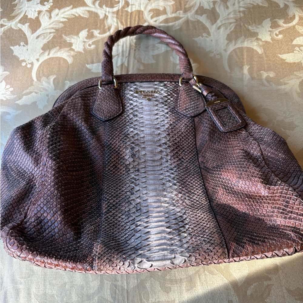 Prada Python Snake Brown Leather Satchel Handbag - image 2